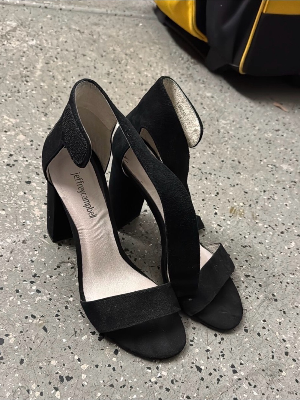 Jeffrey Campbell Black Suede Cutout Block Heel Sandals